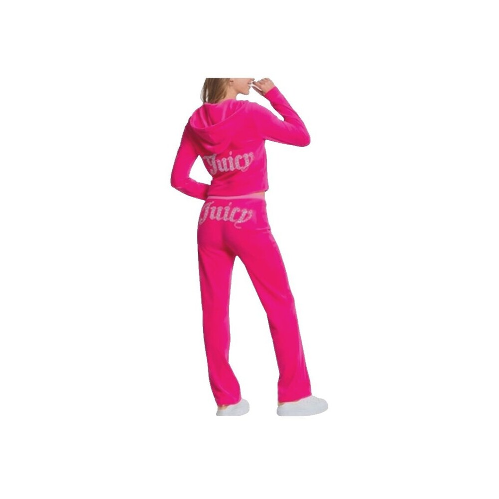 JUICY COUTURE Velour Tracksuit Set OG Bling Hoodie & Pants Vixen Pink Size L New